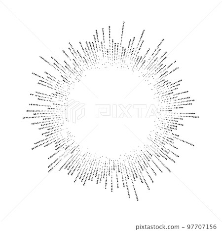 Dotted sunbeams round frame. Black grainy sunburst template. Textured stipple rays separator and divider. Vintage design elements for labels, badges. Dotted sunbeams round frame. Black grainy sunburst template. Textured stipple rays separator and divider. Vintage design elements for labels, badges. 97707156