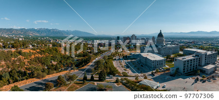 Aerial panoramic view of the Salt Lake City Capitol Building, USA 97707306