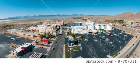 Aerial view of the Wendover city near Bonneville Salt Flats in Nevada. 97707311