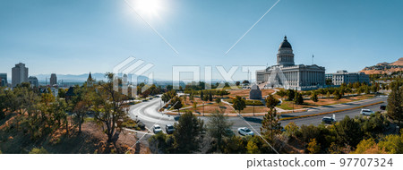 Aerial panoramic view of the Salt Lake City Capitol Building, USA 97707324