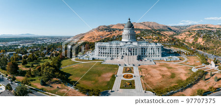 Aerial panoramic view of the Salt Lake City Capitol Building, USA 97707375