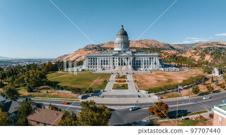 Aerial panoramic view of the Salt Lake City Capitol Building, USA 97707440
