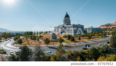Aerial panoramic view of the Salt Lake City Capitol Building, USA 97707652