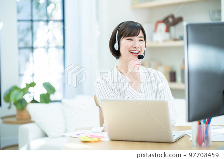 Female, business, OL, telework, business woman, smartphone, on call, laptop Female, business, OL, telework, business woman, smartphone, on call, laptop 97708459