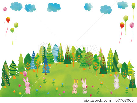 Scandinavian style rabbit, forest and sky (balloon) frame 97708806