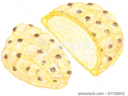 Melon bread _ chocolate chip melon bread _ cross section 97708932