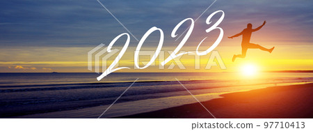 Happy New Year Background. Successful jump to the year 2023. 97710413