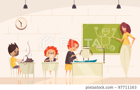 Robotics Kids Class Vector Illustration Robotics Kids Class Vector Illustration 97711163