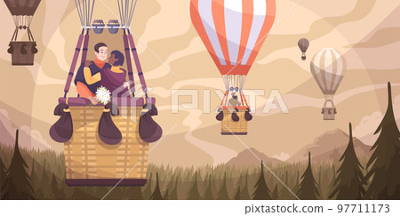 Romantic Couple Balloon Flat Composition Romantic Couple Balloon Flat Composition 97711173