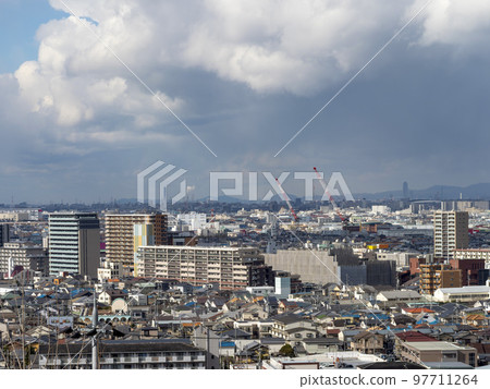 Osaka city area covered in snow clouds Osaka city area covered in snow clouds 97711264