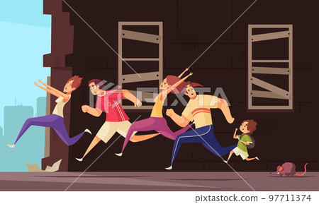 Terrified People Running Away From Rat Terrified People Running Away From Rat 97711374
