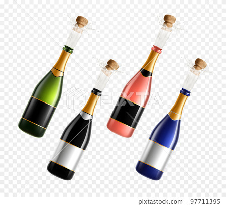 Champagne Bottles Realistic Set Champagne Bottles Realistic Set 97711395