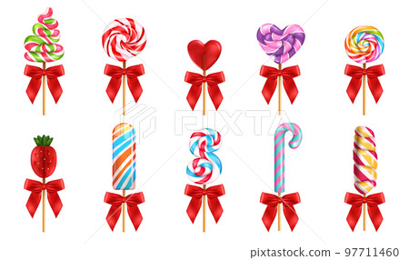 Lollipop With Red Bow Realistic Set Lollipop With Red Bow Realistic Set 97711460