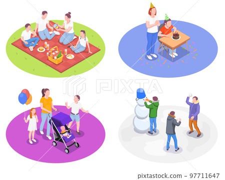 Family Leisure Isometric Set - Stock Illustration [97711647] - PIXTA