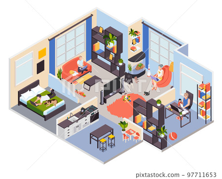 Remote Work Home Isometric 97711653