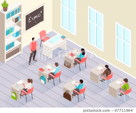 School Classroom Isometric Background 97711964
