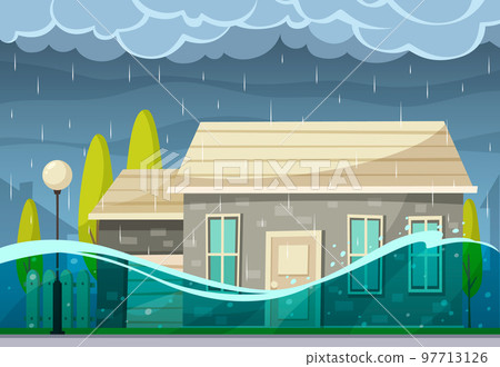 Flood Catastrophe Cartoon Composition 97713126
