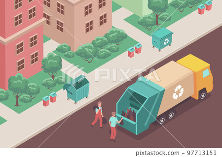 Garbage Truck Isometric Illustration 97713151