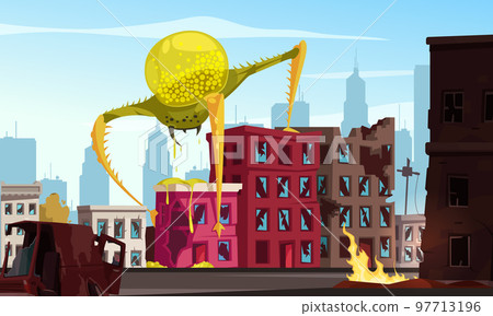 Attacking Monster Cartoon Illustration 97713196