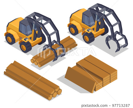 Sawmill Bulldozers Isometric Composition 97713287