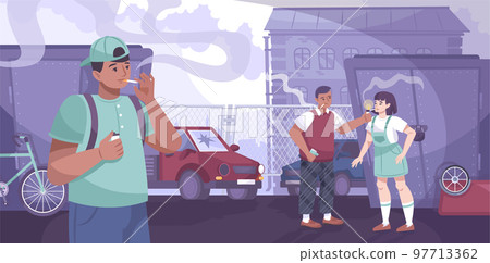 Smoking Teens Flat Composition 97713362