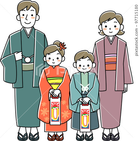 A family of four doing a Shichi-go-san pilgrimage 97715180