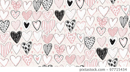 Seamless pattern with hand drawn hearts on a... - Stock Illustration ...