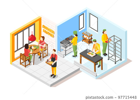 Burger Kitchen Isometric Composition Burger Kitchen Isometric Composition 97715448