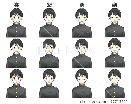 Men's school run winter uniform Emotional facial expression difference illustration set Men's school run winter uniform Emotional facial expression difference illustration set 97715561
