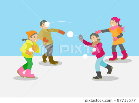 Children enjoying a snowball fight 97715577