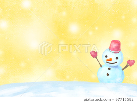 hand drawn cute snowman on yellow background 97715592