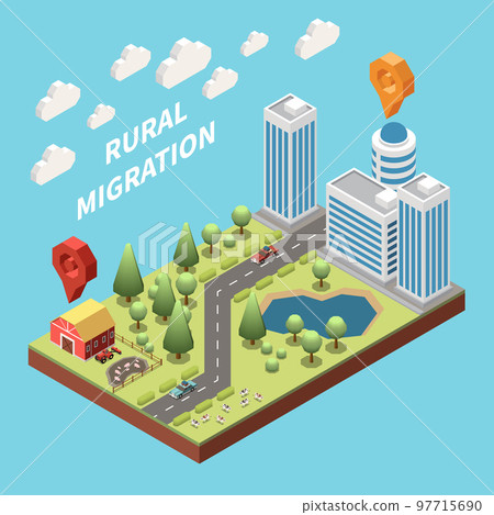 Rural Migration Isometric Composition 97715690