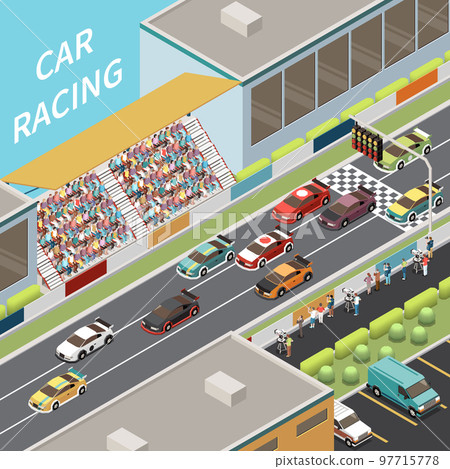 Car Racing Isometric Composition Car Racing Isometric Composition 97715778
