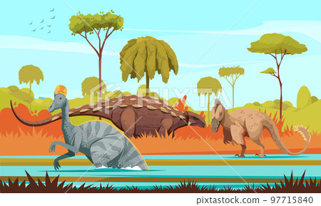Dinosaurs Cartoon Colored Background 97715840