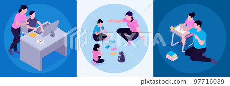 Homeschooling Isometric Concept Homeschooling Isometric Concept 97716089