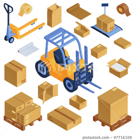 Isometric Warehouse Boxes Set 97716108