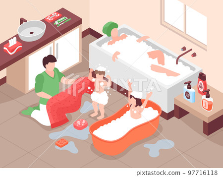 Children Hygiene Isometric Composition 97716118