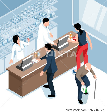 Isometric Pharmacy Counter Composition Isometric Pharmacy Counter Composition 97716124