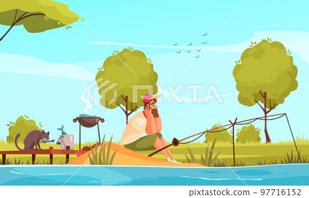 Fishing Cartoon Composition Fishing Cartoon Composition 97716152