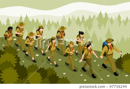 Scout Hiking Isometric Illustration Scout Hiking Isometric Illustration 97716244