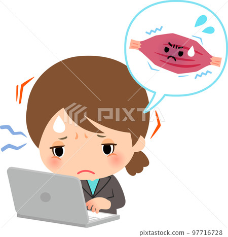 A woman who overuses her eyes and has stiff muscles A woman who overuses her eyes and has stiff muscles 97716728