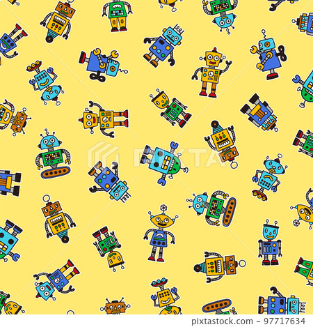 復古可愛的機器人圖案， 97717634