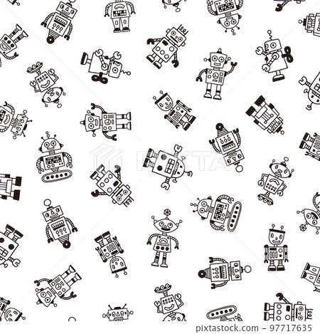 retro cute robot pattern, retro cute robot pattern, 97717635