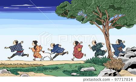 日式形像人們以奔跑的心情奔跑著背景 97717814