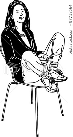 Woman holding Mobile phone People casual style sitting on chair Hand drawn line art Illustration Woman holding Mobile phone People casual style sitting on chair Hand drawn line art Illustration 97718564