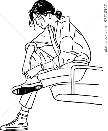 Woman wearing Sneaker Young People street wear lifestyle Hand drawn line art Illustration Woman wearing Sneaker Young People street wear lifestyle Hand drawn line art Illustration 97718567