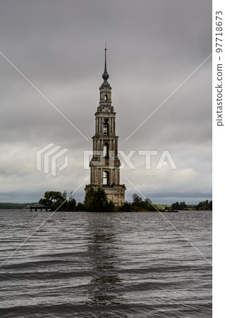 Kalyazin Bell Tower. Bell tower of the flooded St. Nicholas Cathedral. cloudy evening 97718673