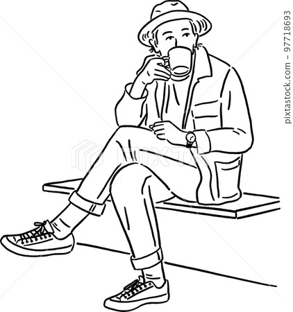 Man drinking coffee People in Cafe Hand drawn line art Illustration Man drinking coffee People in Cafe Hand drawn line art Illustration 97718693