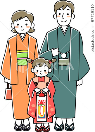 A girl and her parents who make a Shichigosan pilgrimage 97719110