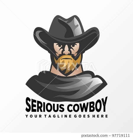 Unique serious cowboy using hat and robe image graphic icon logo design abstract concept vector stock. Can be used as a symbol associated with a hero or character. 97719111
